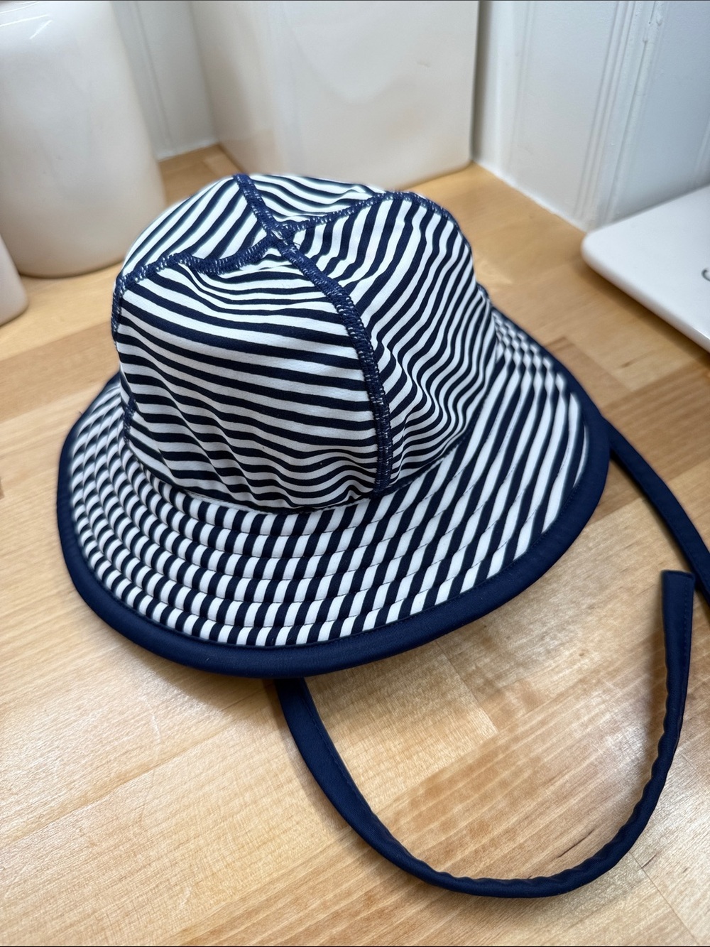 Hanna Anderson Baby Sun Hat - Navy Stripe / & Light Gray Bucket Hat Size XS - Picture 2 of 4